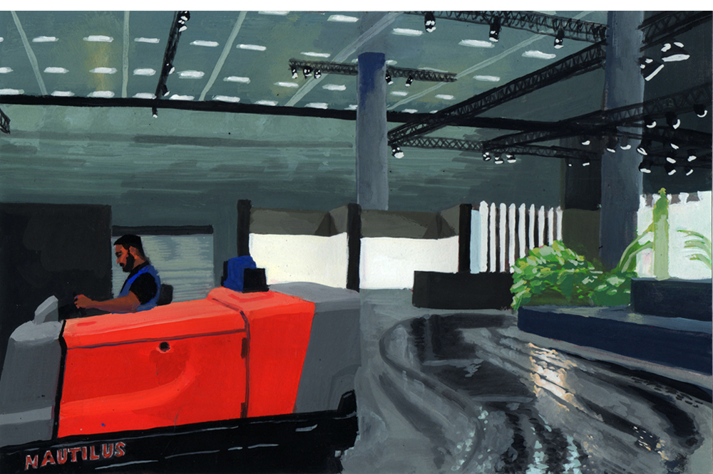 The Fair They Built: The Disappeared Workers of Art Basel, in Painting