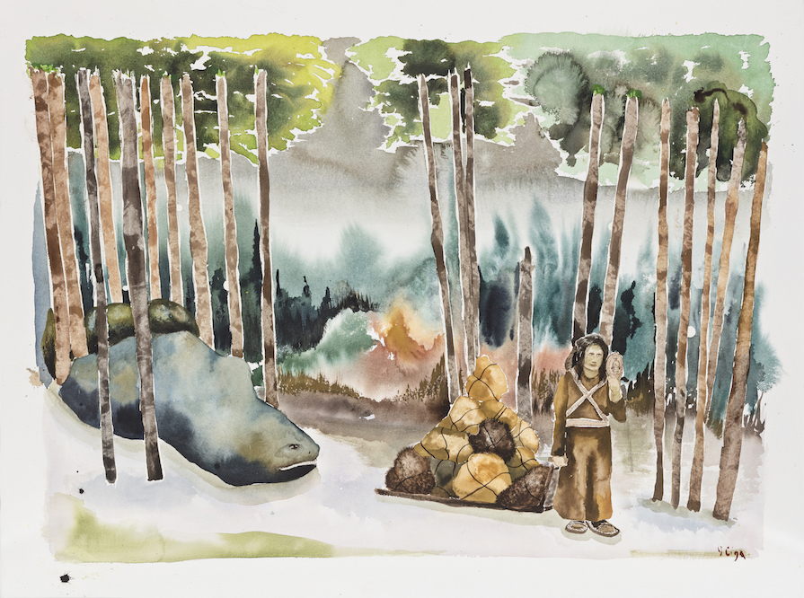 Joseph-Tisiga_Casualty-of-Heuristics_2017_watercolour-on-paper_22x30